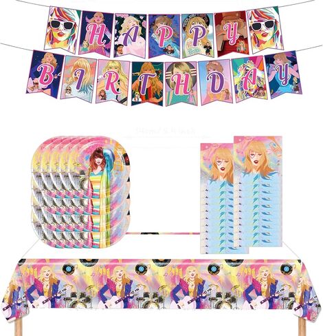 Tayler Singer Birthday Party Supplies, Popular Singer Party Supplies Tableware Set Include 1 Banner, 1 Tablecloth, 20pcs Plates and 20 Napkins for Fans Kids Adults Birthday Party Decorations in Kuwait