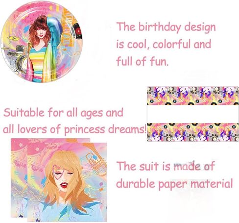 Tayler Singer Birthday Party Supplies, Popular Singer Party Supplies Tableware Set Include 1 Banner, 1 Tablecloth, 20pcs Plates and 20 Napkins for Fans Kids Adults Birthday Party Decorations in Kuwait