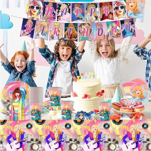 Tayler Singer Birthday Party Supplies, Popular Singer Party Supplies Tableware Set Include 1 Banner, 1 Tablecloth, 20pcs Plates and 20 Napkins for Fans Kids Adults Birthday Party Decorations in Kuwait