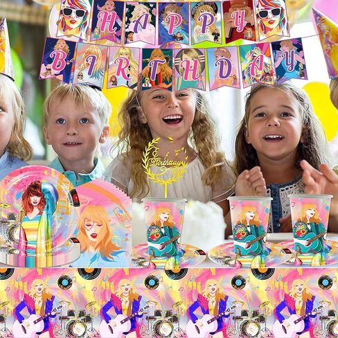 Tayler Singer Birthday Party Supplies, Popular Singer Party Supplies Tableware Set Include 1 Banner, 1 Tablecloth, 20pcs Plates and 20 Napkins for Fans Kids Adults Birthday Party Decorations in Kuwait