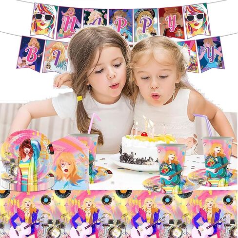 Tayler Singer Birthday Party Supplies, Popular Singer Party Supplies Tableware Set Include 1 Banner, 1 Tablecloth, 20pcs Plates and 20 Napkins for Fans Kids Adults Birthday Party Decorations in Kuwait