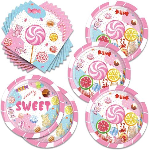 40pcs Candie Birthday Party Supplies Disposable Paper Plates Napkins for candie Girl Party Birthday Decorations, Serve 20, aa in Saudi Arabia