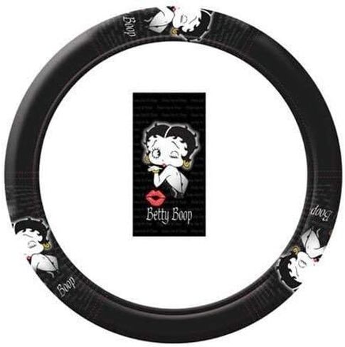 جديد Betty Boop أغطية مقاعد السيارة الأمامية المنخفضة الخلفية وغطاء عجلة القيادة غطاء مسند الرأس المطرز بقبلة (عجلة القيادة) in Kuwait