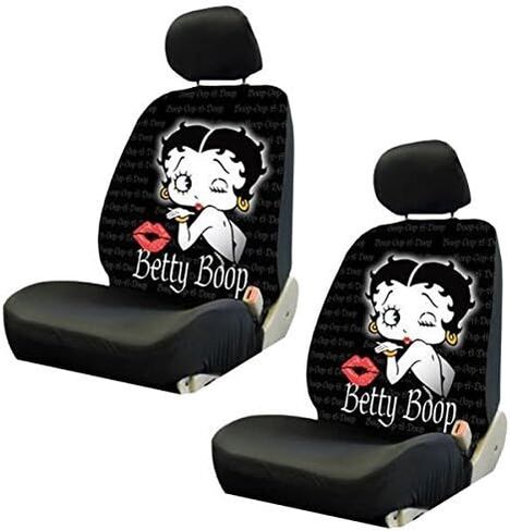 جديد Betty Boop أغطية مقاعد السيارة الأمامية المنخفضة الخلفية وغطاء عجلة القيادة غطاء مسند الرأس المطرز بقبلة (عجلة القيادة) in Kuwait