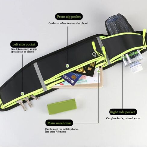 Running Belt, Hydration Waist Pack with Water Bottle Holder and Headphone Port for Men Women Waist Pouch Fanny Bag Reflective (Black) in Saudi Arabia