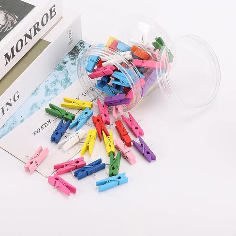 60PCS Colorful Push Pin with Wooden Clips, Decorative Pushpins Tacks Thumbtacks for Cork Board Artworks Notes Photos, Craft Projects, Offices and Homes in Saudi Arabia