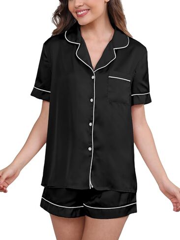 CUPSHE Matching Pajama Sets for Women 2 Piece Silk Pajamas for Women Button Up PJs Lounge Wear Short Stain Sleepwear Comfy in Saudi Arabia