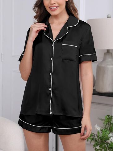 CUPSHE Matching Pajama Sets for Women 2 Piece Silk Pajamas for Women Button Up PJs Lounge Wear Short Stain Sleepwear Comfy in Saudi Arabia