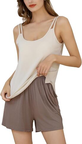 Womens Tank Top Pajama Sets for Summer Casual Crew neck Sleepwear Trim Short PJ Set with Short in Saudi Arabia