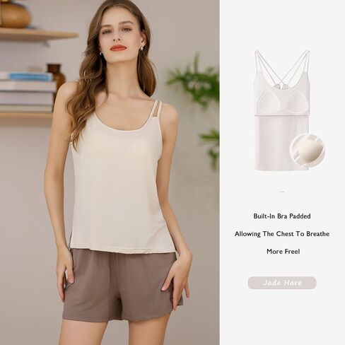 Womens Tank Top Pajama Sets for Summer Casual Crew neck Sleepwear Trim Short PJ Set with Short in Saudi Arabia