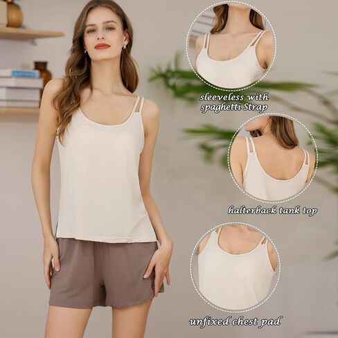 Womens Tank Top Pajama Sets for Summer Casual Crew neck Sleepwear Trim Short PJ Set with Short in Saudi Arabia