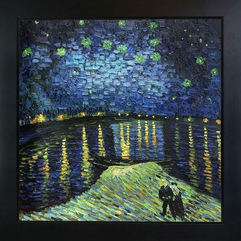 لوحة فنية قماشية من overstockArt Van Gogh Starry Night Over the Rhone، إطار خشبي من العصر الجديد مع لمسة نهائية سوداء in Saudi Arabia