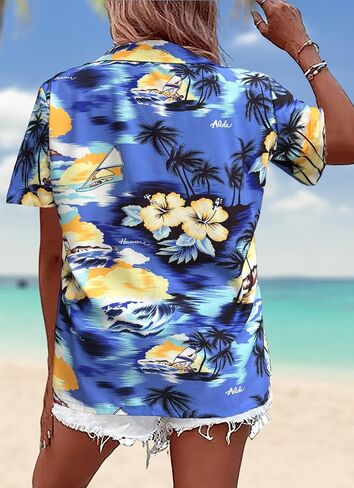 Hawaiian Shirts Women Hawaii Tshirt Cool Floral Tropic Print Graphic Tees Tops Button Up Summer Vacation Shirt in Kuwait