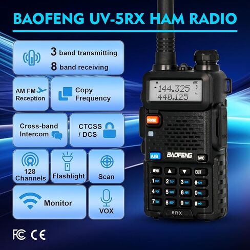 Baofeng 5RX Ham Radio (Upgraded of UV-5R) Multi-Band Receiving Two Way Radio with 4pcs Battery,VHF,1.25M,UHF,AM/FM Reception,DTMF VOX SCAN Dual Watch,Walkie Talkie with Earpiece& 771 Antenna,2 Pack in Saudi Arabia