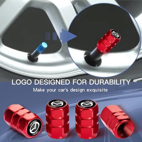 4Pcs Metal Tire Valve Stem Caps,for Mazda CX-5 CX-7 CX-8 M6 MX5 RX7 RX8 A8 CX9 MX6 R3 M2 M5 All Models Wheel Cap,Air Valve Caps Styling Accessories-MZD_Red, MZD_RD in Kuwait