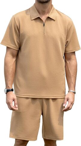 ZPB Men's Polo Shirt and Shorts Set Summer Outfits tracksuit Fashion Casual Short Sleeve Zip Golf Suit for Men 2 Piece Short in Saudi Arabia