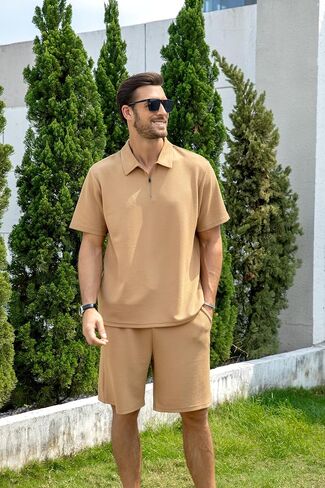 ZPB Men's Polo Shirt and Shorts Set Summer Outfits tracksuit Fashion Casual Short Sleeve Zip Golf Suit for Men 2 Piece Short in Saudi Arabia