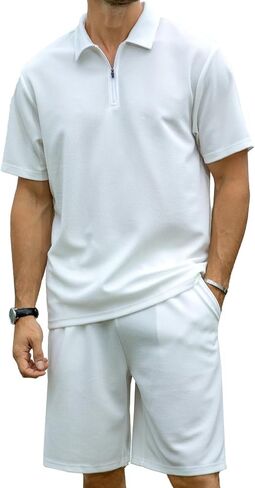 ZPB Men's Polo Shirt and Shorts Set Summer Outfits tracksuit Fashion Casual Short Sleeve Zip Golf Suit for Men 2 Piece Short in Saudi Arabia