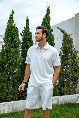 ZPB Men's Polo Shirt and Shorts Set Summer Outfits tracksuit Fashion Casual Short Sleeve Zip Golf Suit for Men 2 Piece Short in Saudi Arabia