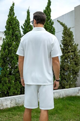 ZPB Men's Polo Shirt and Shorts Set Summer Outfits tracksuit Fashion Casual Short Sleeve Zip Golf Suit for Men 2 Piece Short in Saudi Arabia