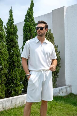 ZPB Men's Polo Shirt and Shorts Set Summer Outfits tracksuit Fashion Casual Short Sleeve Zip Golf Suit for Men 2 Piece Short in Saudi Arabia