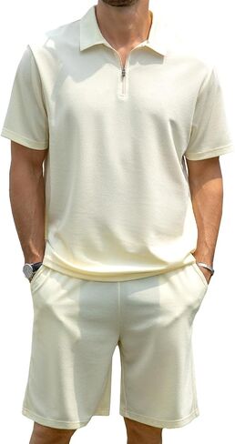 ZPB Men's Polo Shirt and Shorts Set Summer Outfits tracksuit Fashion Casual Short Sleeve Zip Golf Suit for Men 2 Piece Short in Saudi Arabia