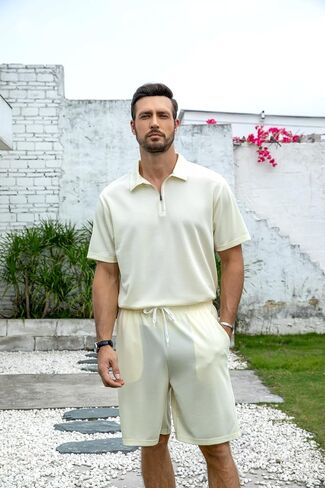 ZPB Men's Polo Shirt and Shorts Set Summer Outfits tracksuit Fashion Casual Short Sleeve Zip Golf Suit for Men 2 Piece Short in Saudi Arabia