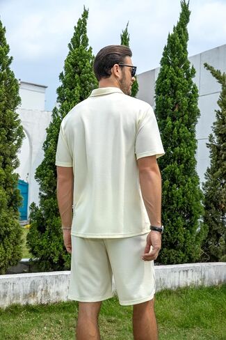 ZPB Men's Polo Shirt and Shorts Set Summer Outfits tracksuit Fashion Casual Short Sleeve Zip Golf Suit for Men 2 Piece Short in Saudi Arabia