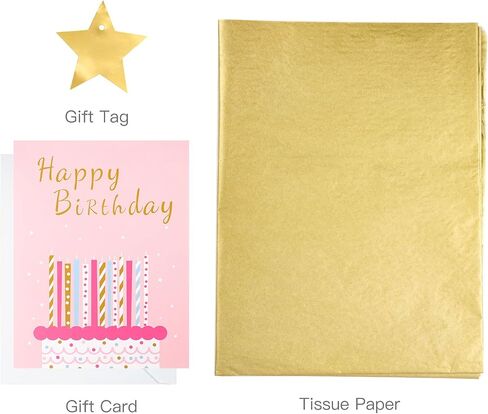 MAYPLUSS 16" Birthday Large Gift Bag with Greeting Card and Tissue Paper for Birhtday - Black Gold Foil Candle Design in Kuwait