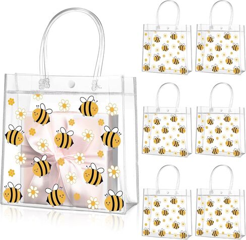 Paterr 20 Pcs Bee Clear Plastic Gift Bags with Handles PVC Goodie Treat Bags for Kids Birthday Party Favor Bee Party Sweet as Can Bee Gender Reveal Baby Shower Decor, 8 x 8 x 3.15 Inch in Kuwait