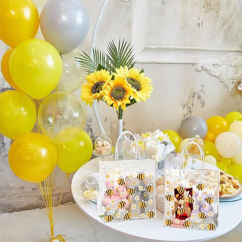Paterr 20 Pcs Bee Clear Plastic Gift Bags with Handles PVC Goodie Treat Bags for Kids Birthday Party Favor Bee Party Sweet as Can Bee Gender Reveal Baby Shower Decor, 8 x 8 x 3.15 Inch in Kuwait
