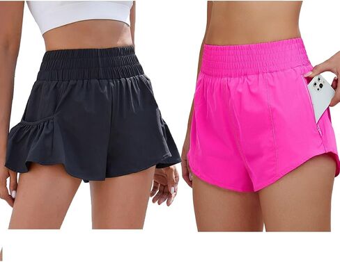 BMJL Womens High Waisted Shorts Athletic Running Shorts Workout Gym Quick Dry Flowy Shorts with Pockets(L) in Saudi Arabia
