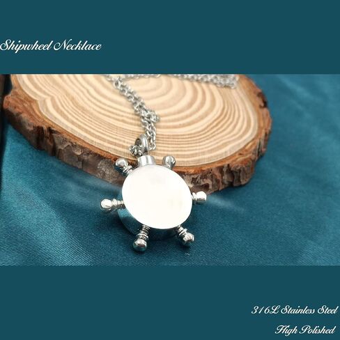 قلادة جرة الدفة البحرية للرماد البوصلة عجلة السفينة الحرق تذكار قلادة تذكارية مجوهرات للنساء الفتيات in Kuwait