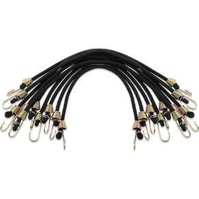 10-Pack Small Bungee Cords with Hooks 10-in Mini Black Rubber Bungee Cords Short Bungee Cords for Outdoor Camping Elastic Cord Ties