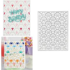 Rectangle Fan-Shaped Metal Die Cuts,Stitched Fanfare Fan-Shaped Background Frame Cutting Dies Stencils DIY Crafts Cards Cuts for DIY Embossing Card Making Photo Decorative Paper Dies Scrapbooking