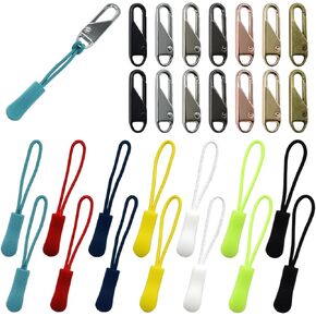 BDS-HOME 28 Piece Zipper Pull Replacement Detachable Kit Zipper Cord Extension Fastener Metal Zipper Slider Replacement Fastener Nylon Rope Zipper for Luggage Backpack Jacket Purse
