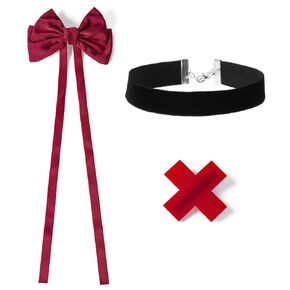 Hazbin Vaggie Cosplay Hotel Costume Red Hair Bows Cross Hairclips Black Choker Hazbin Vaggie Merch