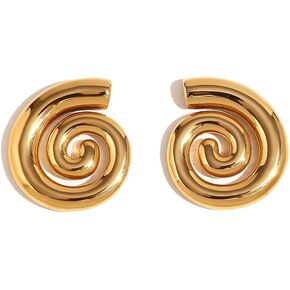 Swirl Spiral Stud Earrings for Women Girls 18K Gold Plated Stainless Steel Round Spiral Coiled Studs Earrings Statement Ear Jewelry