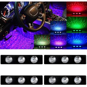 Teguangmei Car Interior Ambient Lights,4Pcs 12LED USB Plug-in RGB Multicolor Star Atmosphere Lights for Car Carpets Under Dash LED Accent Lighting Kit with Sound Active and Remote Control DC 5V