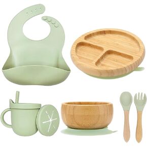 Bamboo Plates For Kids Baby and Toddler Bamboo Suction Plate for Babies Feeding and Weaning