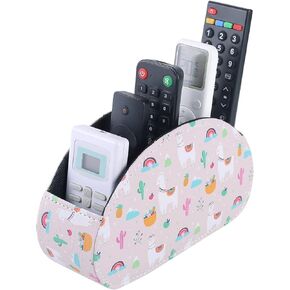 Remote Control Caddy Holder PU Leather TV Controller Holder with 5 Compartments Remote Control Holder for Table Office Supplies Flower and Butterfly PH67