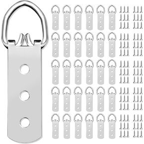 30 Heavy Duty D Ring Picture Hangers Solutions of 3 Holes,Suitable for Mirror,Clock, Paintings,Artwork Picture Frame with 90 Screws