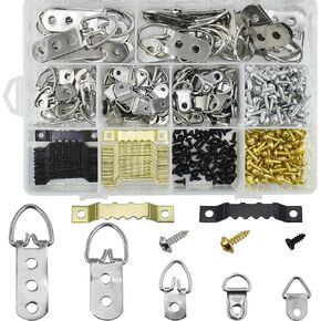 Picture Hangers Kit 415Pcs, 5 Sizes D Ring Hangers and Sawtooth Hangers Assorted Kit with Screws for Wall Mounting Heavy Picture Canvas Paintings Photos Frame Board Clock Artwork Clipboard