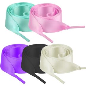 5 Pairs Silk Ribbon Shoelaces Wide Shoelaces Satin Shoelaces for Women Girls Sneaker, 4/5 inch (2 cm), Length: 43 inch (110cm)