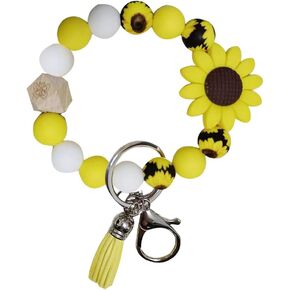 Yellow Sunflower Silicone Beaded Keychain Sunflower Wristlet Keychain Gift for Girls Women