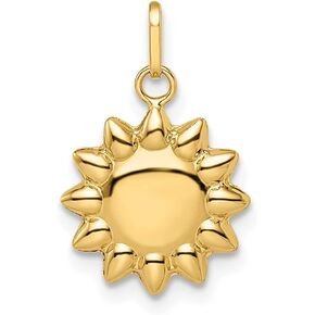 14k Yellow Gold Puffed Sun Pendant (L-17mm, W-12mm) Gift for Women