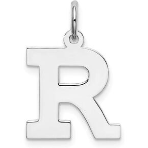 Solid 925 Sterling Silver Medium Block Initial Letter R Alphabet Charm Pendant 19mm