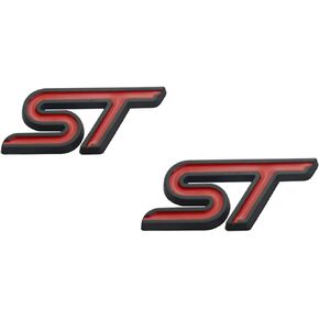 2 Pcs 3D Metal ST Emblem Logo ST Badge Sticker Decal Car Hood Truck Door Side Fender Lift Door Hatch Self-Adhesive Logo Nameplate (Reddish Black)