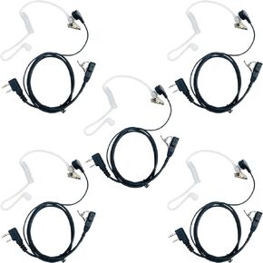 Walkie Talkie Earpiece with Mic PTT 2 Pin Air Acoustic Tube Earpiece Headset Compatible with Baofeng UV-5R Retevis H-777 RT21 RT22 Arcshell AR-5 Two Way Radios (5 Pack)