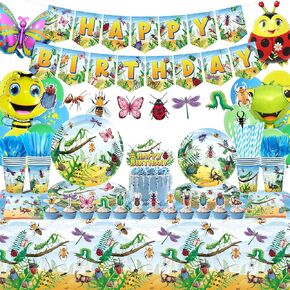 Bugs Birthday Party Decorations - Insect Party Supplies, Plates Cups Napkins Tablecloth Cutlery Happy Birthday Banner Balloon Cake Toppers for Class Office Garden Reptile Baby Shower